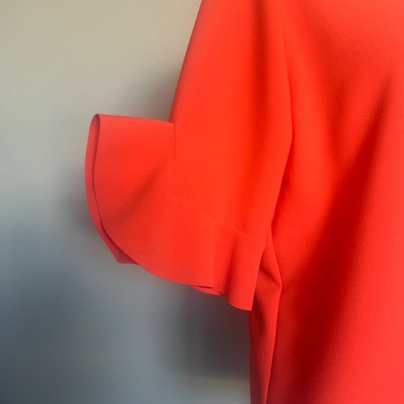 Suncoo Paris Coral Orange Open Back Cocktail Flounce Sleeve Top Blouse T-shirt - Picture 3 of 8